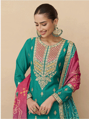 Mustard Premium Tora Silk Embroidered Palazzo Suit