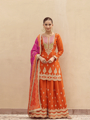 Beige Premium Tora Silk Embroidered Palazzo Suit