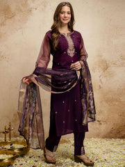 Purple Designer Chanderi Cottan Partywear Kurta Set