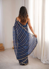 Royal Blue Fendi Satin Sequence Embroidery Saree