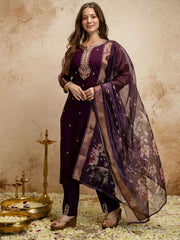 Purple Designer Chanderi Cottan Partywear Kurta Set