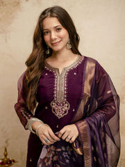 Purple Designer Chanderi Cottan Partywear Kurta Set
