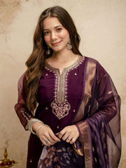 Purple Designer Chanderi Cottan Partywear Kurta Set