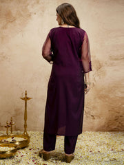 Purple Designer Chanderi Cottan Partywear Kurta Set