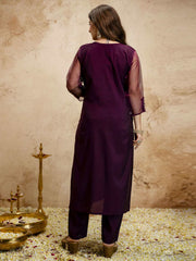 Purple Designer Chanderi Cottan Partywear Kurta Set