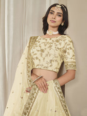 Beige Silk Embroidered Sequins Lehenga Wedding Wear