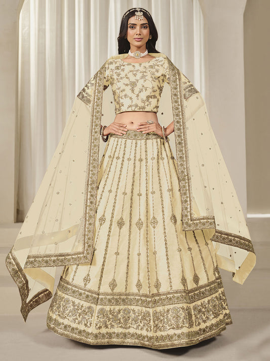 Beige Silk Embroidered Sequins Lehenga Wedding Wear