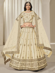 Beige Silk Embroidered Sequins Lehenga Wedding Wear