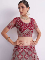 Maroon Shades Heavy Embroidered Net Designer Lehenga Choili
