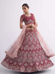 Maroon Shades Heavy Embroidered Net Designer Lehenga Choili