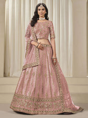 Onion Pink Embroidered Sequins Lehenga Wedding Wear