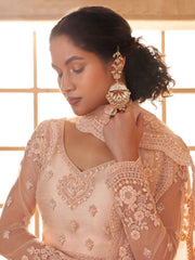 Peach Color Heavy Embroidered Net Lehenga Choli With Dupatta