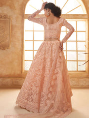 Peach Color Heavy Embroidered Net Lehenga Choli With Dupatta