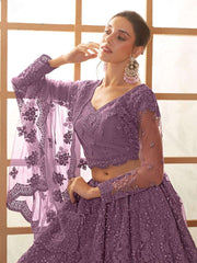 Purple Color Heavy Embroidered Net Lehenga Choli With Dupatta