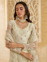 Preety Ivory Color Heavy Embroidered Net Lehenga Choli With Dupatta