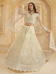 Preety Ivory Color Heavy Embroidered Net Lehenga Choli With Dupatta