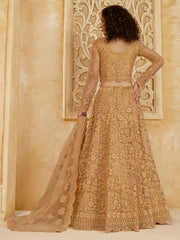 Preety Golden Color Heavy Embroidered Net Lehenga Choli With Dupatta