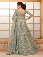 Ice Blue Color Heavy Embroidered Net Lehenga Choli With Dupatta