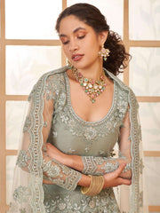 Ice Blue Color Heavy Embroidered Net Lehenga Choli With Dupatta