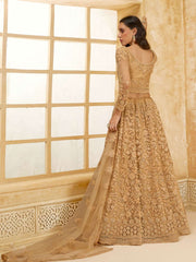 Adorable Golden Color Heavy Embroidered Net Lehenga Choli With Dupatta