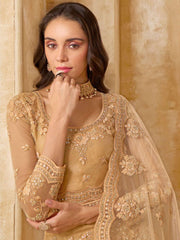 Adorable Golden Color Heavy Embroidered Net Lehenga Choli With Dupatta