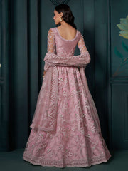 Blush Pink Heavy Embroidered Net Lehenga Choli