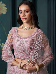 Blush Pink Heavy Embroidered Net Lehenga Choli