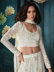 Off White Heavy Embroidered Lucknowi Lehenga Choli