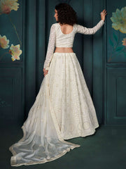 Off White Heavy Embroidered Lucknowi Lehenga Choli