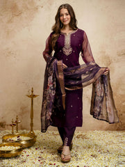 Purple Designer Chanderi Cottan Partywear Kurta Set