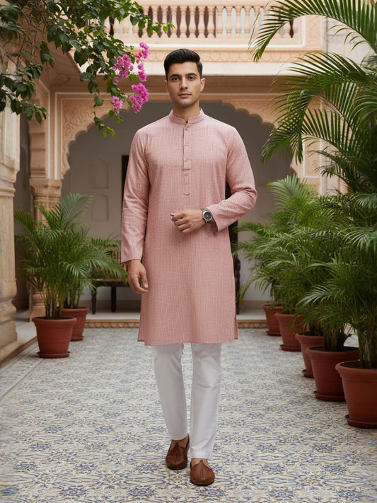 Striped Mandarin Collar Kurta & Trousers