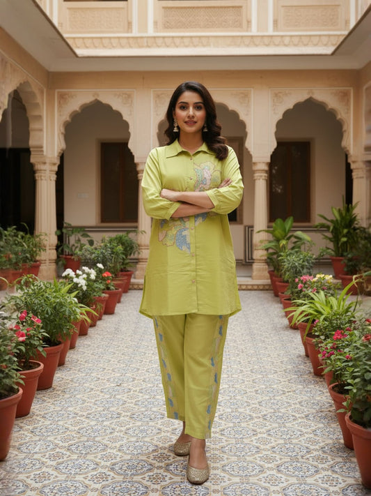 Chanderi Embroidered Tunic with Trousers