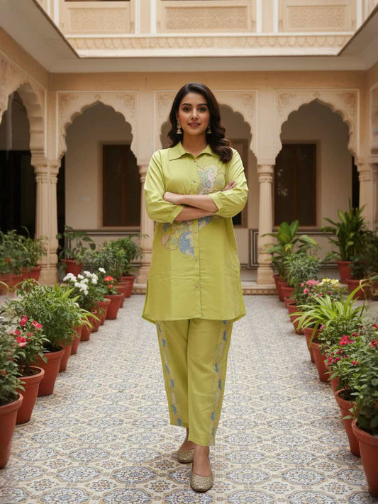 Chanderi Embroidered Tunic with Trousers