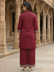 Embroidered Top With Palazzos Co-Ords