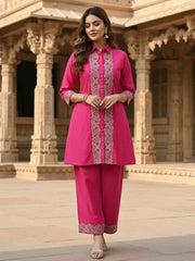 Embroidered Top With Palazzos Co-Ords