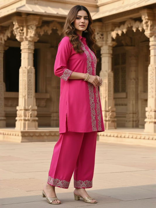 Embroidered Top With Palazzos Co-Ords