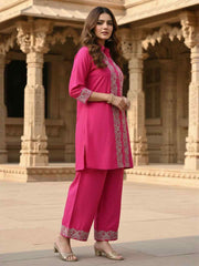Embroidered Top With Palazzos Co-Ords
