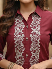 Embroidered Top With Palazzos Co-Ords