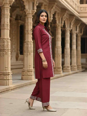 Embroidered Top With Palazzos Co-Ords