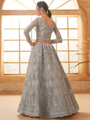 Grey Color Heavy Embroidered Net Lehenga Choli With Dupatta