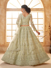 Pista Green Color Heavy Embroidered Net Lehenga Choli With Dupatta