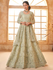 Pista Green Color Heavy Embroidered Net Lehenga Choli With Dupatta