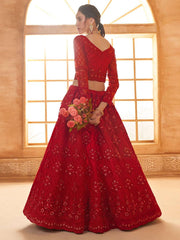 Red Color Heavy Embroidered Net Lehenga Choli With Dupatta