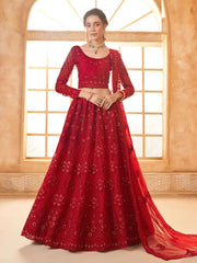 Red Color Heavy Embroidered Net Lehenga Choli With Dupatta