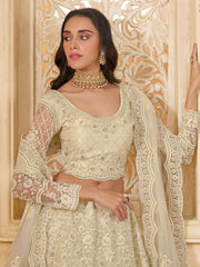 Fantastic Ivory Color Heavy Embroidered Net Lehenga Choli With Dupatta