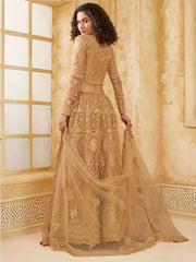 Fastastic Golden Color Heavy Embroidered Net Lehenga Choli With Dupatta