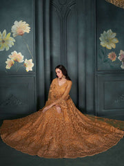 Rust Color Heavy Embroidered Lehenga Choli on Net