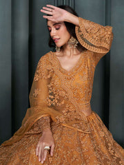 Rust Color Heavy Embroidered Lehenga Choli on Net