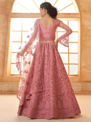 Gajri Color Heavy Embroidered Net Lehenga Choli With Dupatta