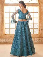 Sea Blue Color Heavy Embroidered Net Lehenga Choli With Dupatta